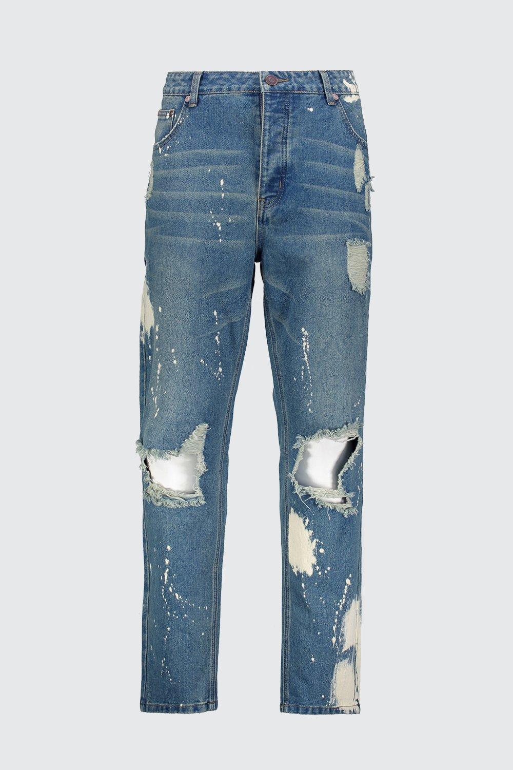 Big Tall Slim Bleached Distressed Jeans boohoo IL